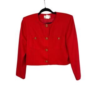 Vintage Petite Illustrations Red Button Up Cropped Jacket Size 12 MEDIUM